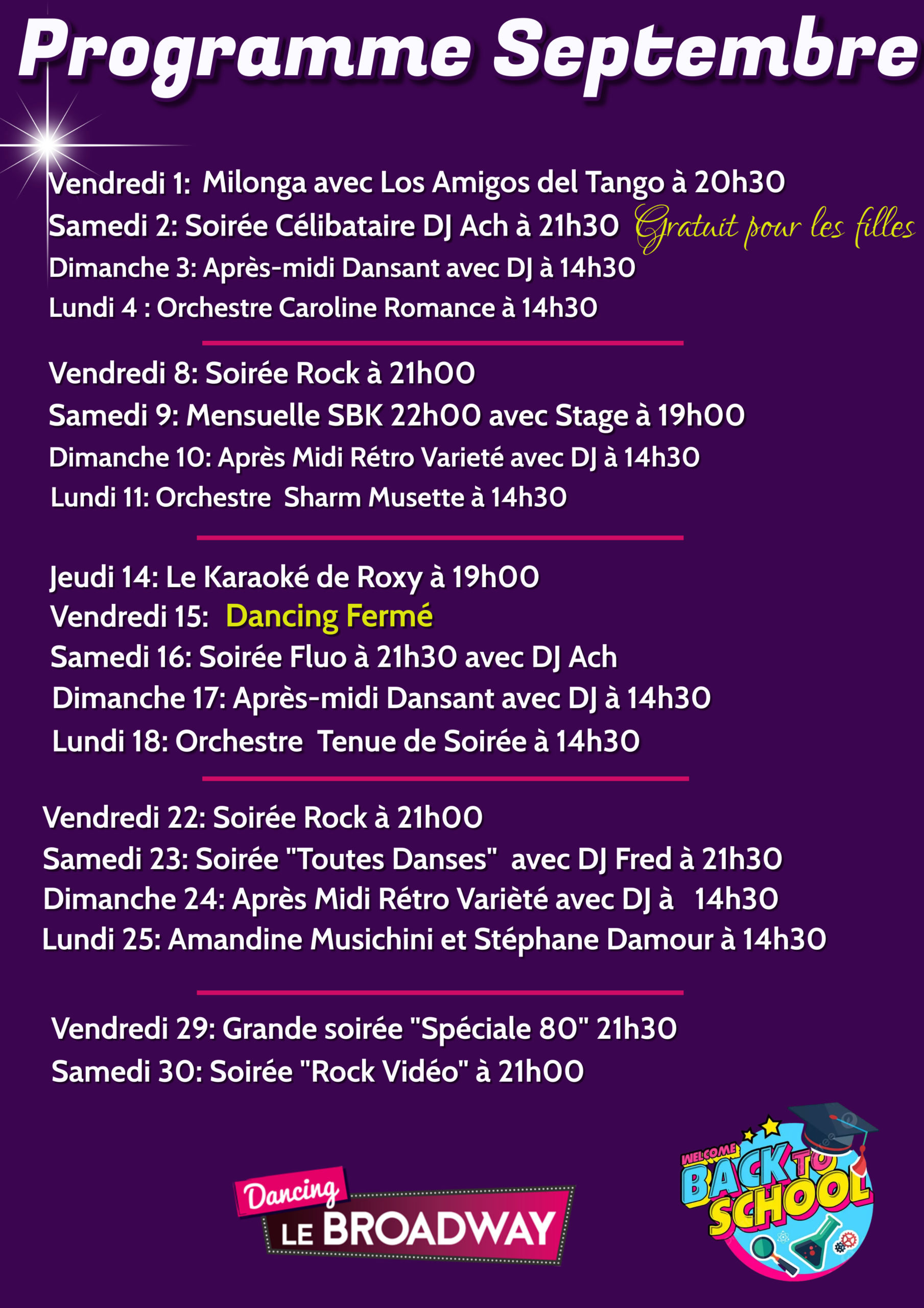 Le programme du mois