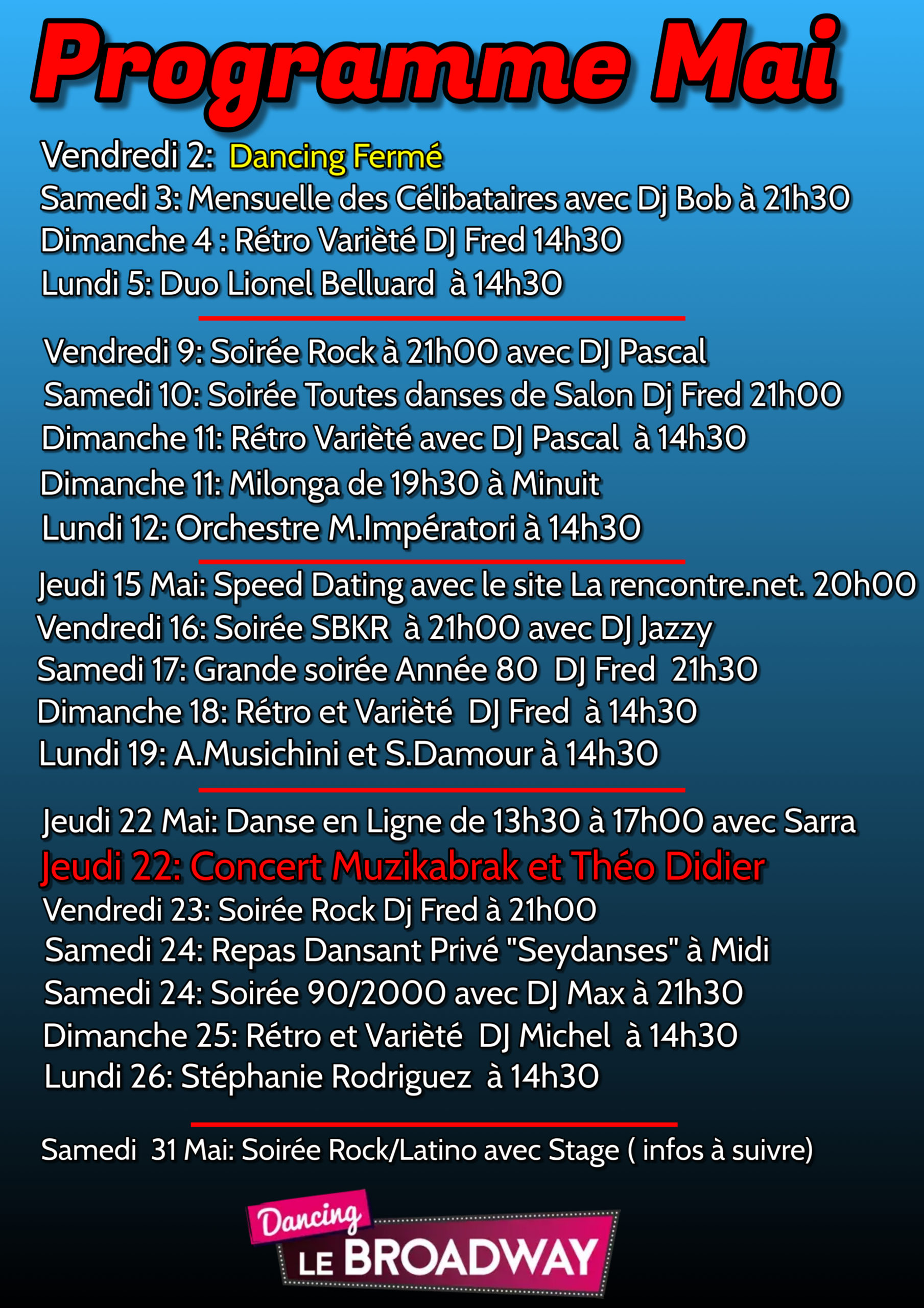 Le programme du mois