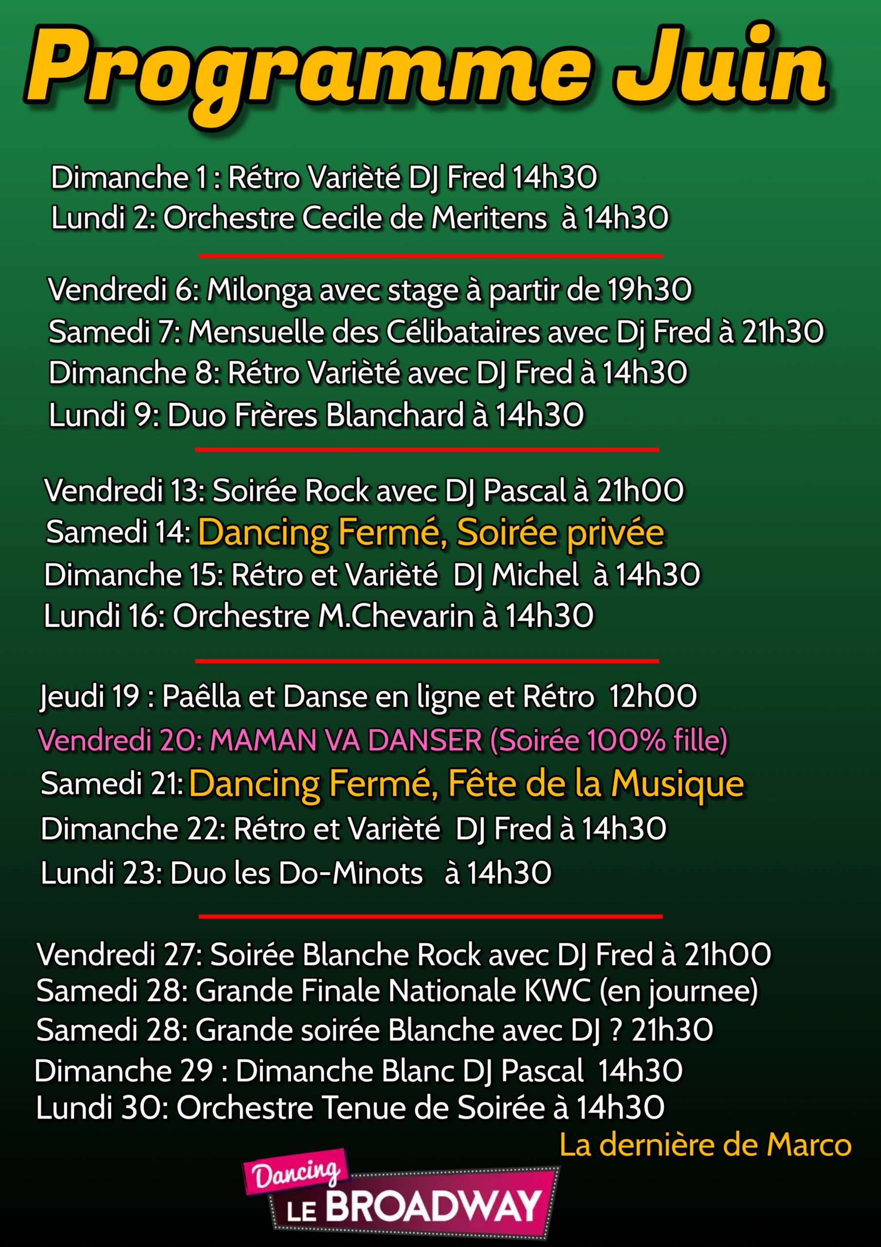 Le programme du mois