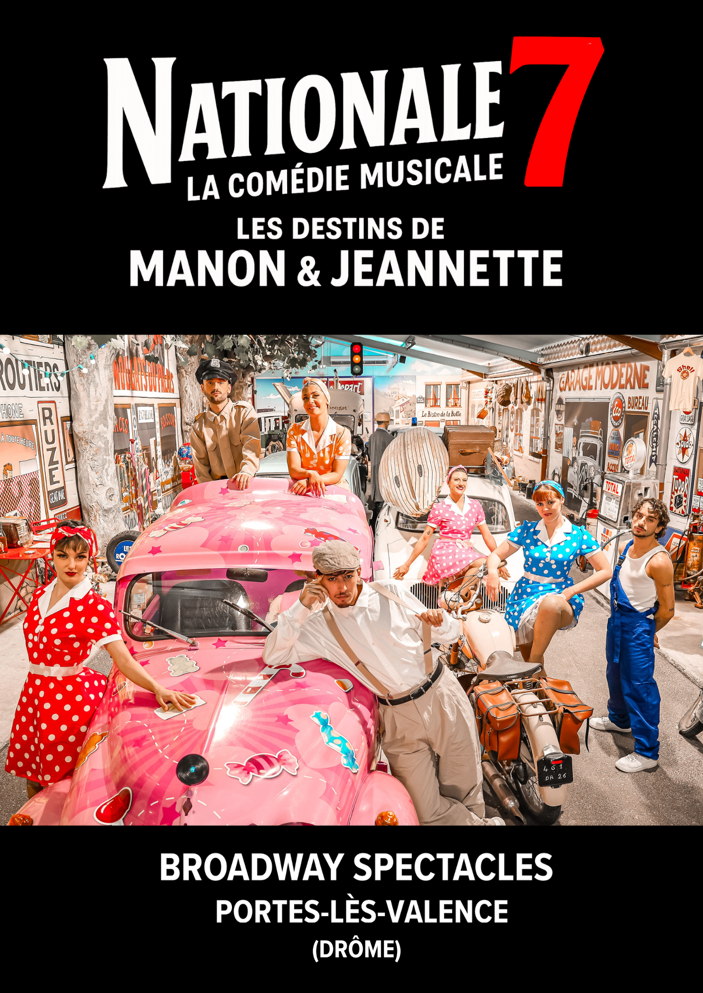 Nationale 7 : Les destins d'une grand-mère et de sa petite fille sur la fameuse Route Nationale 7. Un voyage qui changera tout et qui scellera le destin de ces deux femmes à jamais ! Un spectacle résolument moderne aux couleurs rétro, une mise en scène audacieuse, une aventure inoubliable.