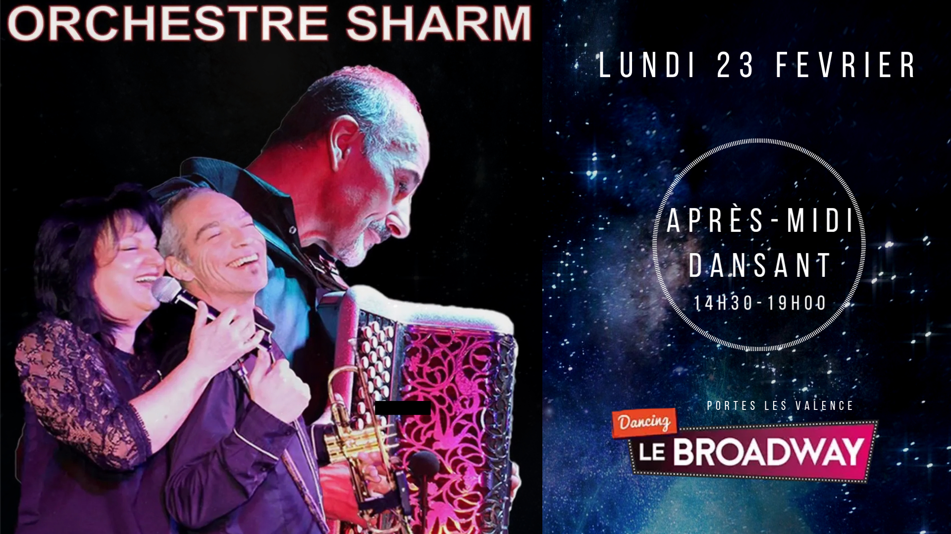 Accordéon, broadway Portes les Valence 2 chanteurs.